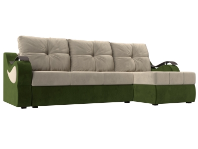 Угловой диван Меркурий (микровельвет бежевый зеленый) 